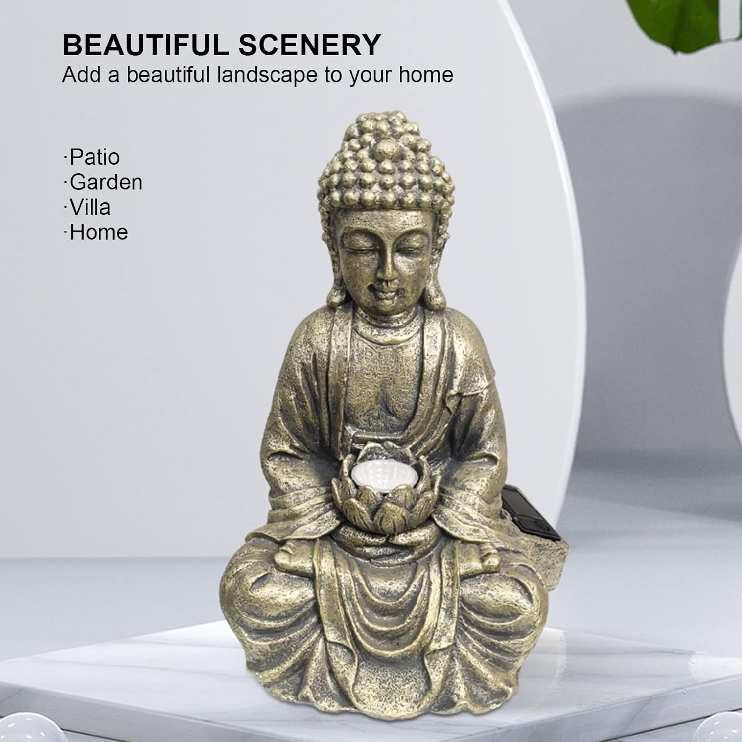 Solar Powered Buddha Garden Statue, Peaceful Zen Buddha Sculpture for Yard, Garden, Patio, Outdoor Decorative Light