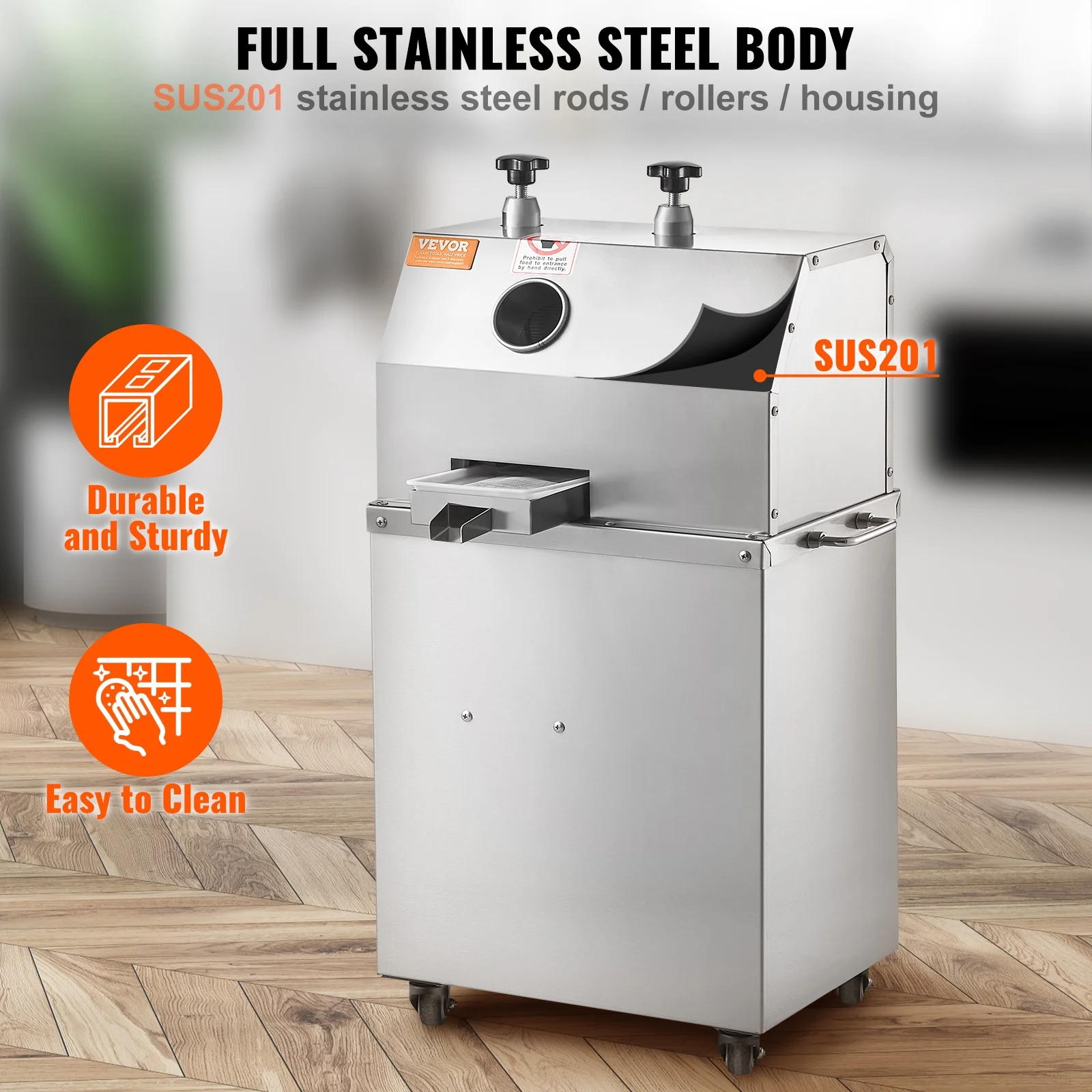 SKYSHALO 750W Electric Sugar Cane Juicer 661LBS/H Output 3 Rollers 2.4