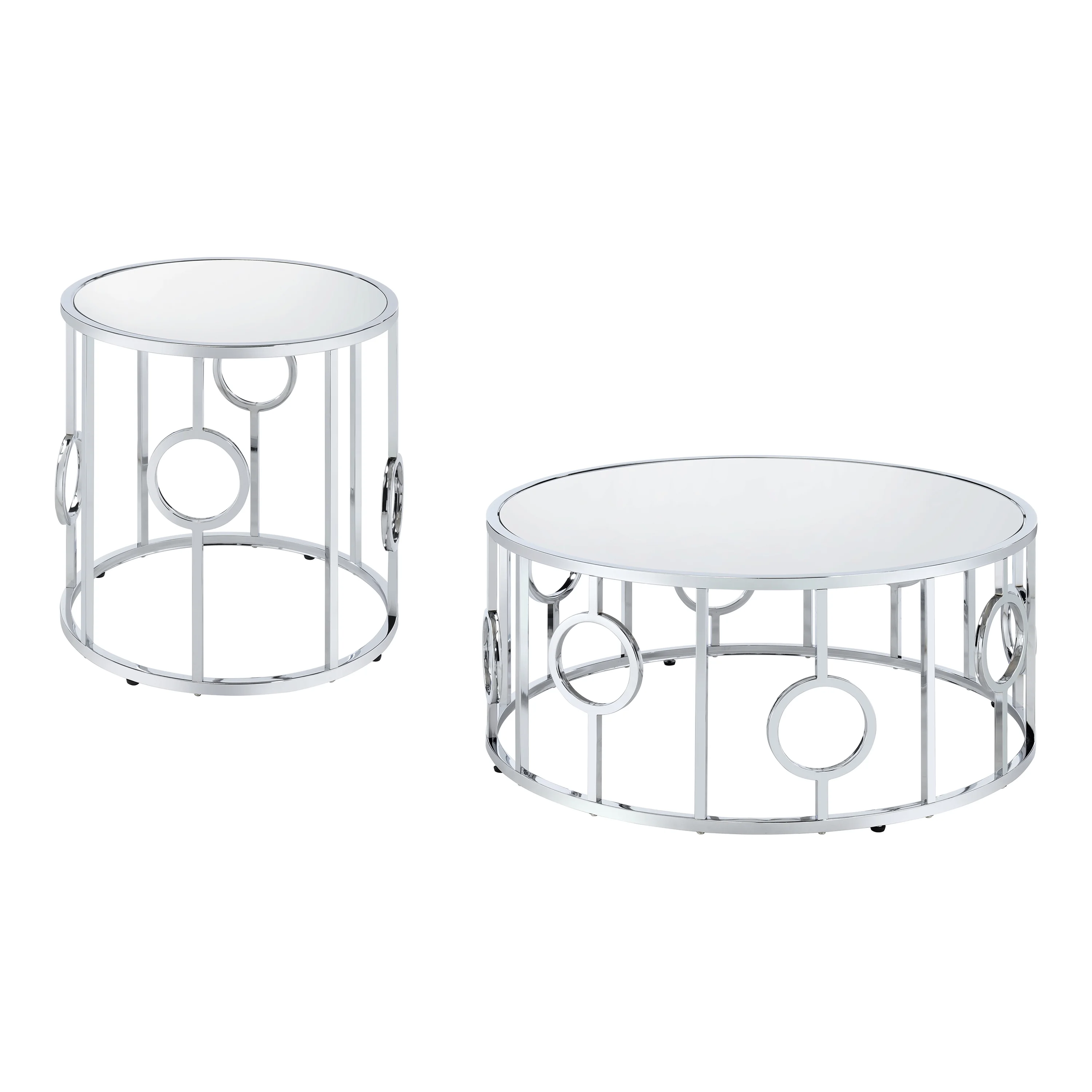 Furniture of America Prism Metal 2-Piece Coffee Table Set, Chrome