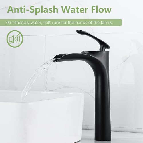 Bathroom Vessel Sink Faucet, Waterfall Oil Rubbed Bronze Bathroom Faucet, Vessel Faucet, Tall Body 1 Hole Single Handle with Pop Up Drain Combo Vanity Mixer Tap Basin Bowl Sink