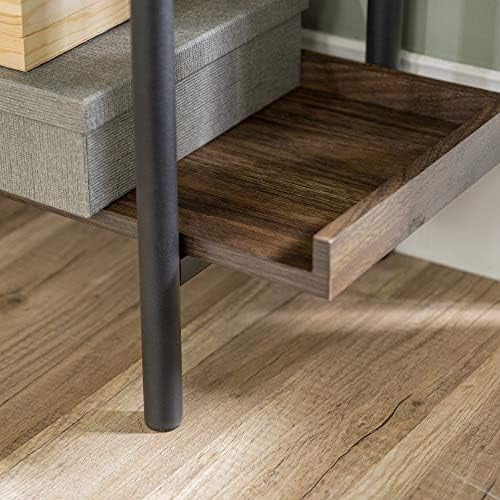 RUNFAYBIU 5  Industrial Wood Metal Bookcase Tall Bookshelf  Home Office  68 Inch  Driftwood