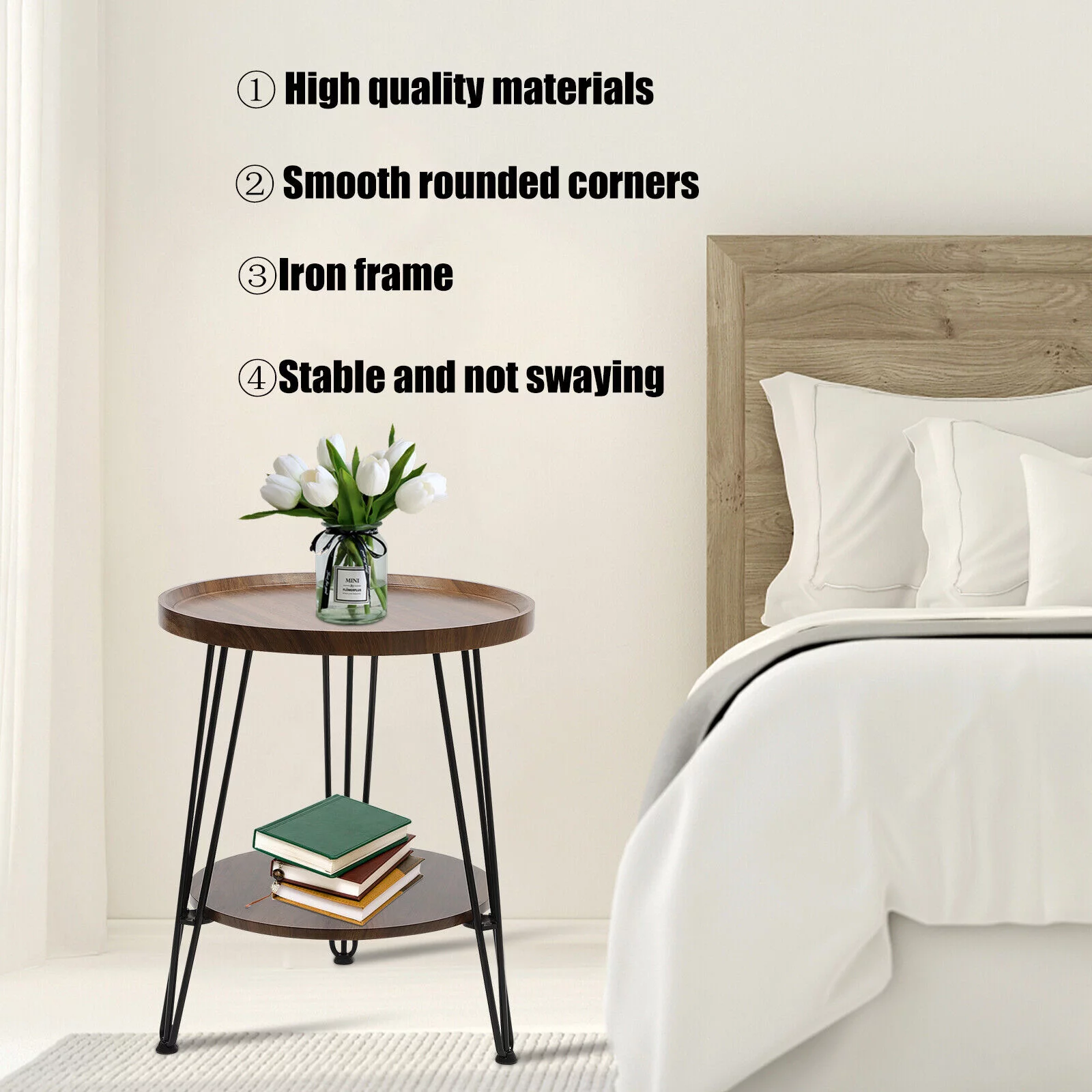 Small Round End Table with Storage Shelf Sofa Side Table 2-Tier Coffee Table Nightstand