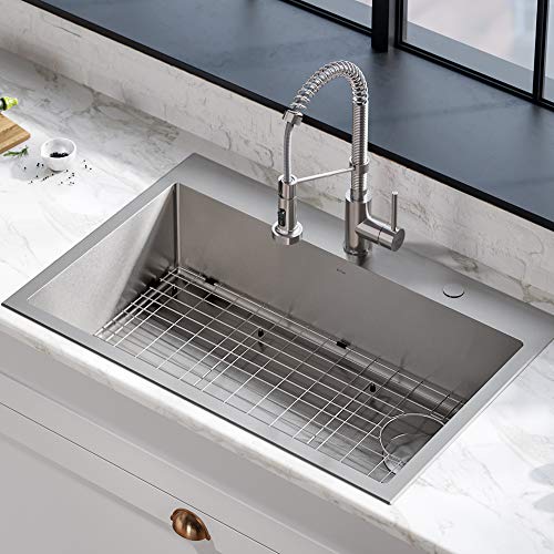 KRAUS Standart PRO 22-inch Drop-In Top Mount 16 Gauge Stainless Steel Single Bowl Laundry Utility Sink, KHT301-22L