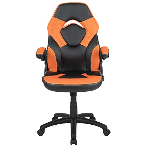 Flash Furniture X10 High-Back LeatherSoft Racing Style Gaming Chair with Flip-Up Arms, Ergonomic Padded Swivel Computer Chair, Blue/Black