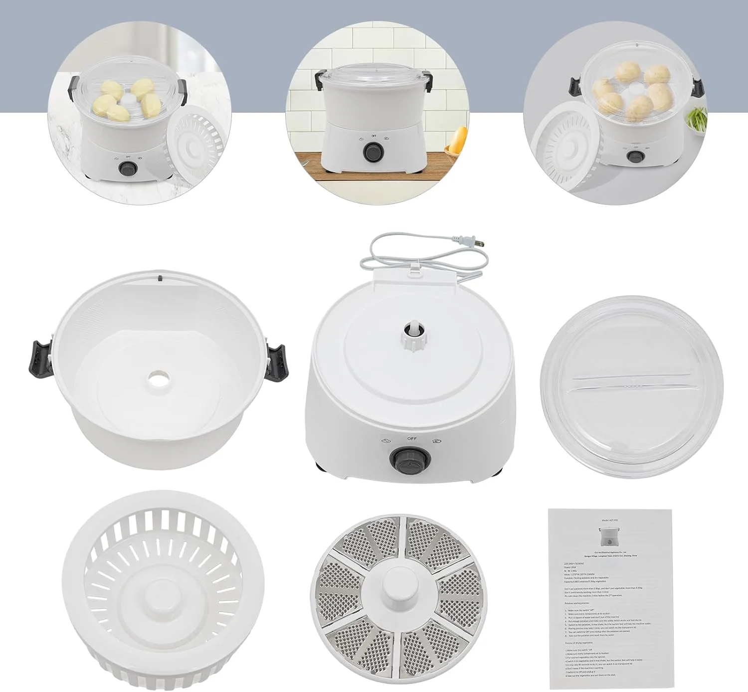 Commercial Electric Potato Peeler Machine, 85W Electric Potato Peeler Automatic Peeling Machine One-button Drive Automatic Peeler Spinner 1.76Lbs Potato Peeling Machine for Kitchen