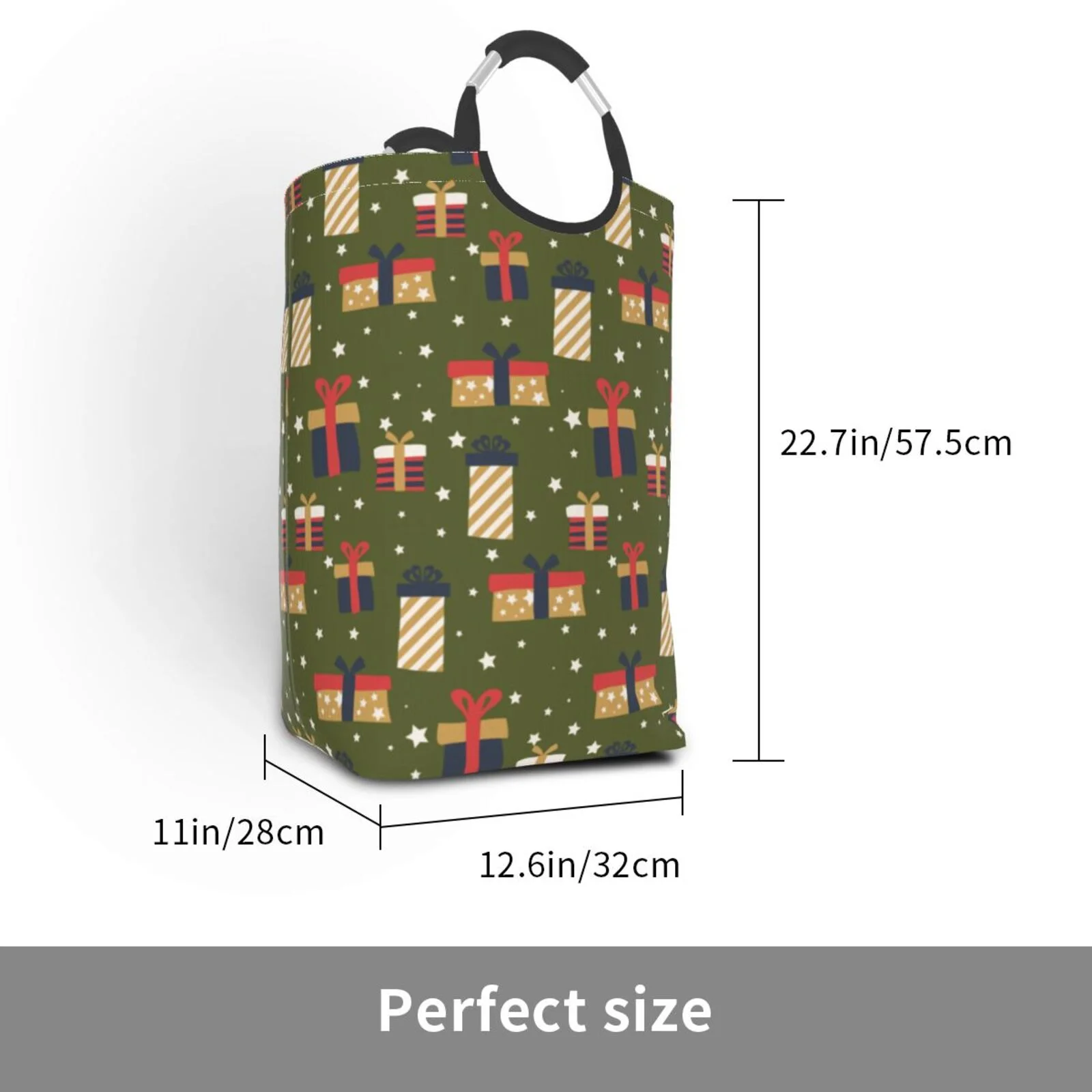 XMXT Collapsible Laundry Basket Hamper, Nice Christmas Gift Boxes Print Large Laundry Bag Clothes Hamper with Aluminum Handle, 50L