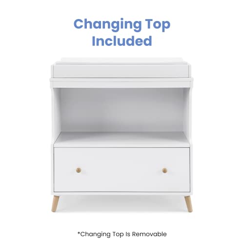 Delta Children Essex Convertible Changing Table with Drawer, Bianca White/Natural