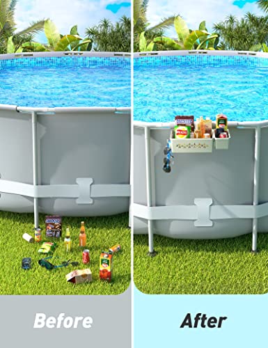[PATENTED] POOLHACKER 2025 Upgrade 2 Sets Poolside Storage Basket - Original Above Ground Pool Accessories, Swimming Pool Storage Basket with Pool Cup Holder, Poolside Storage to Organize Cup Towel
