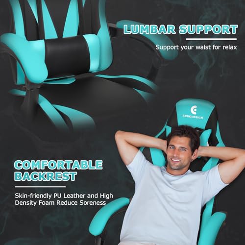 Gaming Chair with Linkage Armrest & Footrest, High Back Video Gaming Chair, Black