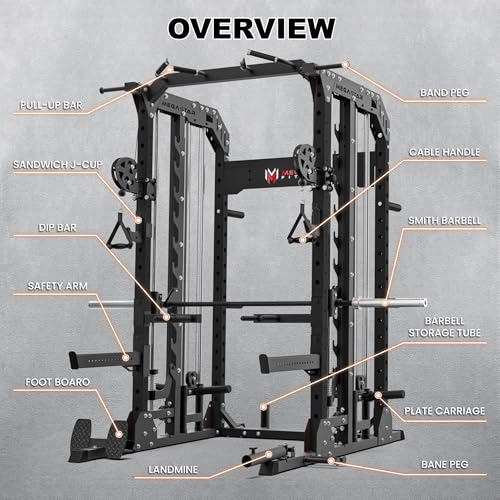 Smith Machine Home Gym with Aluminum Pulley Set - 2000lbs Capacity All-in-One Power Rack with Cable Crossover, Pull-Up Bar & Dip Station, Includes 18 Attachments, P107 Anvil