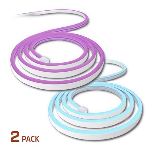 Energizer Smart 2pk Neon LED Light Strips, 20 Ft RGBW Wi-Fi LED Rope Light, Water Resistant for Outdoor & Indoor, Compatible with Alexa Google Home & Siri, Voice & Remote Control, Flexible, Dimmable