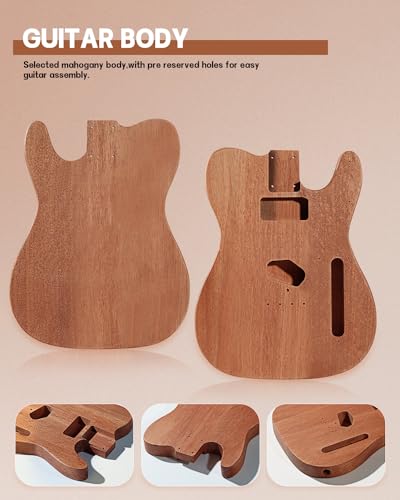 Leo Jaymz DIY Single Cut Electric Guitar Kits with Mahogany Body and Neck - Rosewood Fingerboard and All Components Included (LP Hollow)