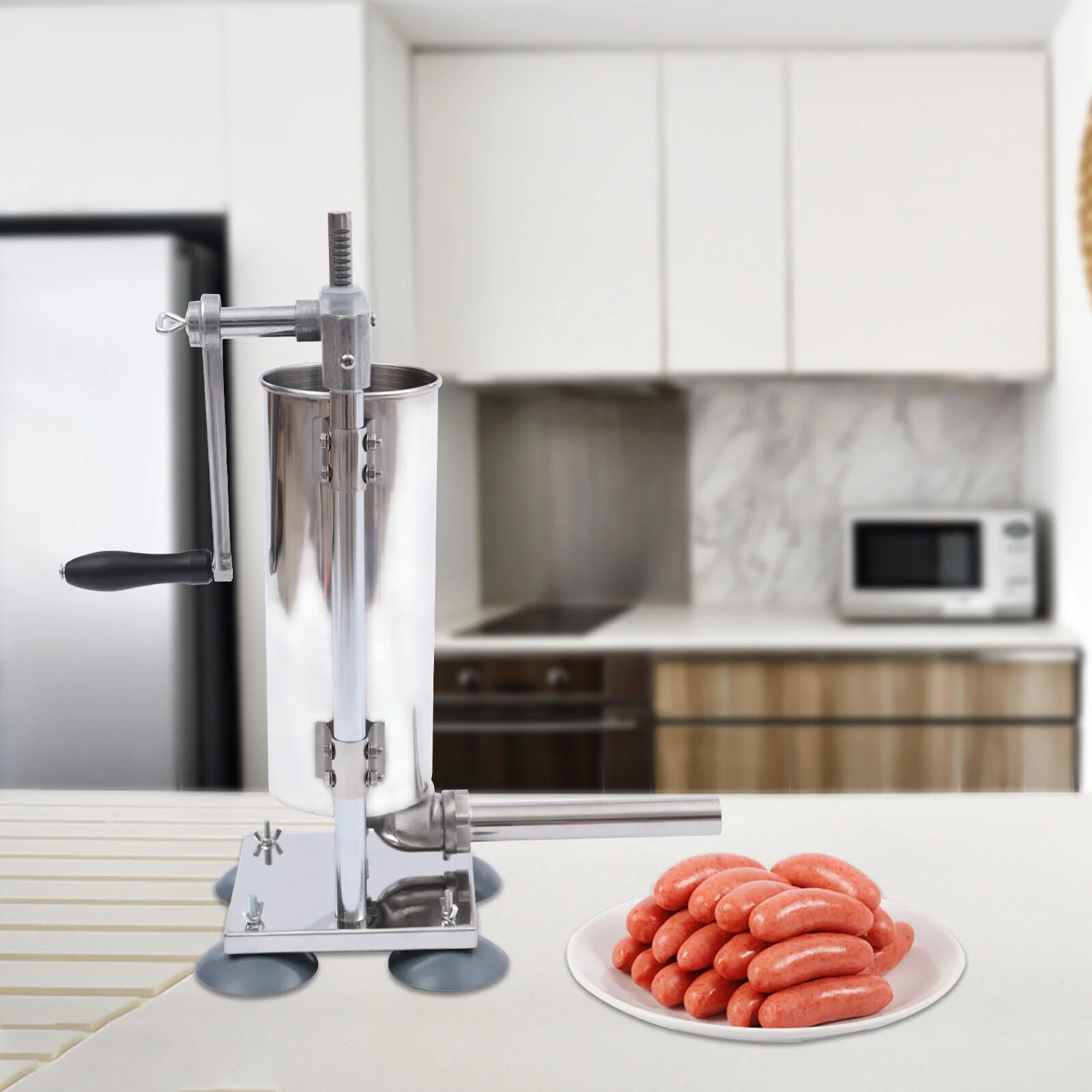 Miumaeov 3L/6Lbs Manual Sausage Stuffer Stainless Steel Vertical Sausage Maker Sausage Meat Filler Machine with 8 Tubes and 4 Suction Cups for Home Commercial Use
