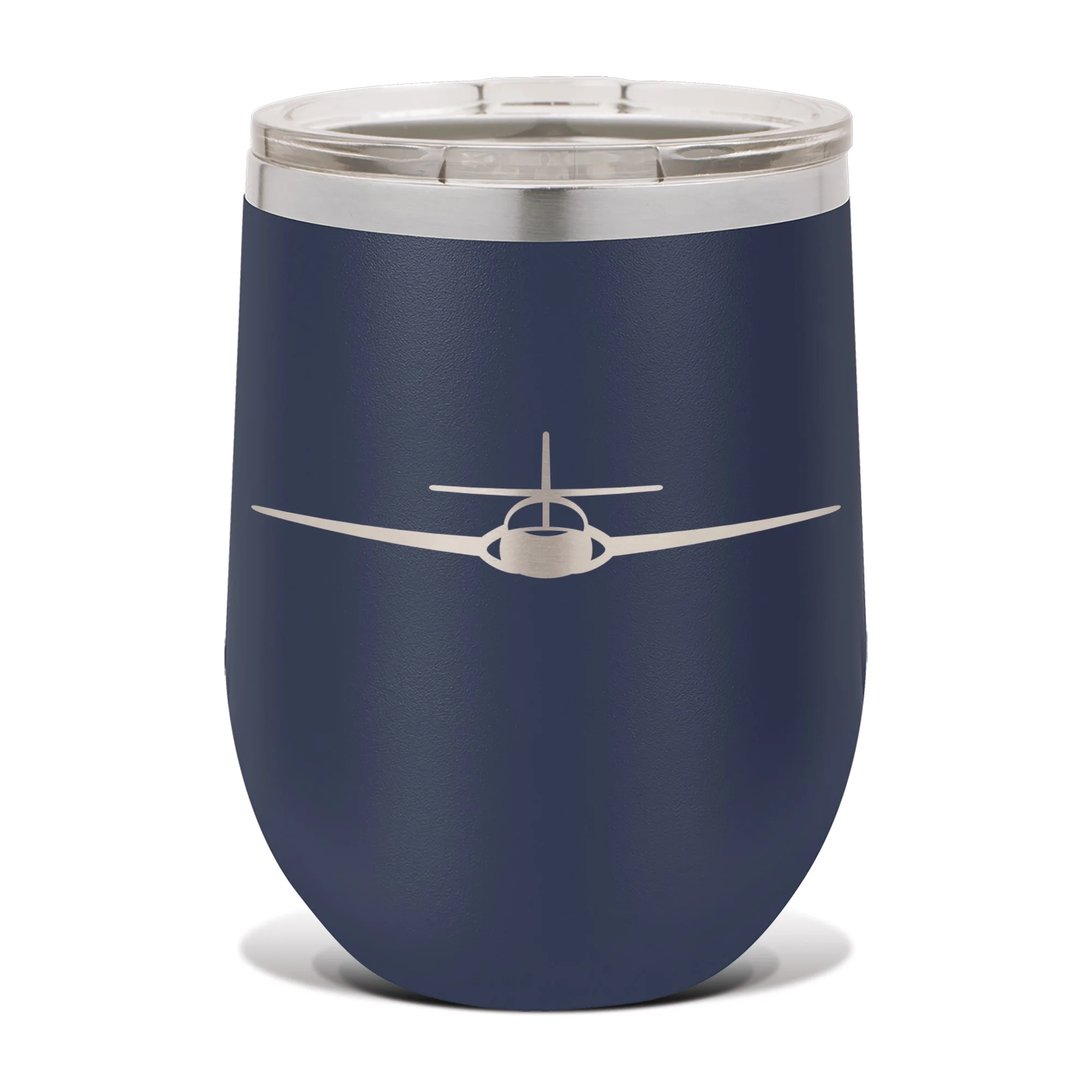 T-37 Tweet Wine Tumbler 12 oz - Laser Engraved - Polar Camel - Stainess Steel - Vacuum Insulated - Double Walled - Wine Glass - Stemless - Drinkware Clear Lid - t37 trainer jet t-37c - Navy