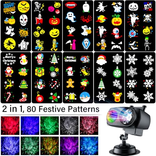 Halloween Projector Lights Outdoor, LED Christmas Projector Lights Outdoor Waterproof with Remote Control & Timer, Holiday Projector for Christmas, Halloween, Party, Yard, Garden Decoration