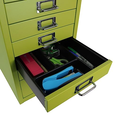 Bisley 10-Drawer Steel MultiDrawer Cabinet - Black, Chrome Pull Handles with Label Holders, Powder-Coated Steel, Removable Drawers, Fits Under Most Desks, Labels Included