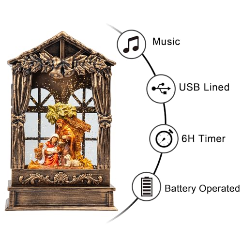 Christmas Snow Globe Nutcracker Lantern, Glitter Lighted Nutcracker & Bear with Music & Timer Water Lantern for Home Decoration and Gift, Battery Operated or USB Powered