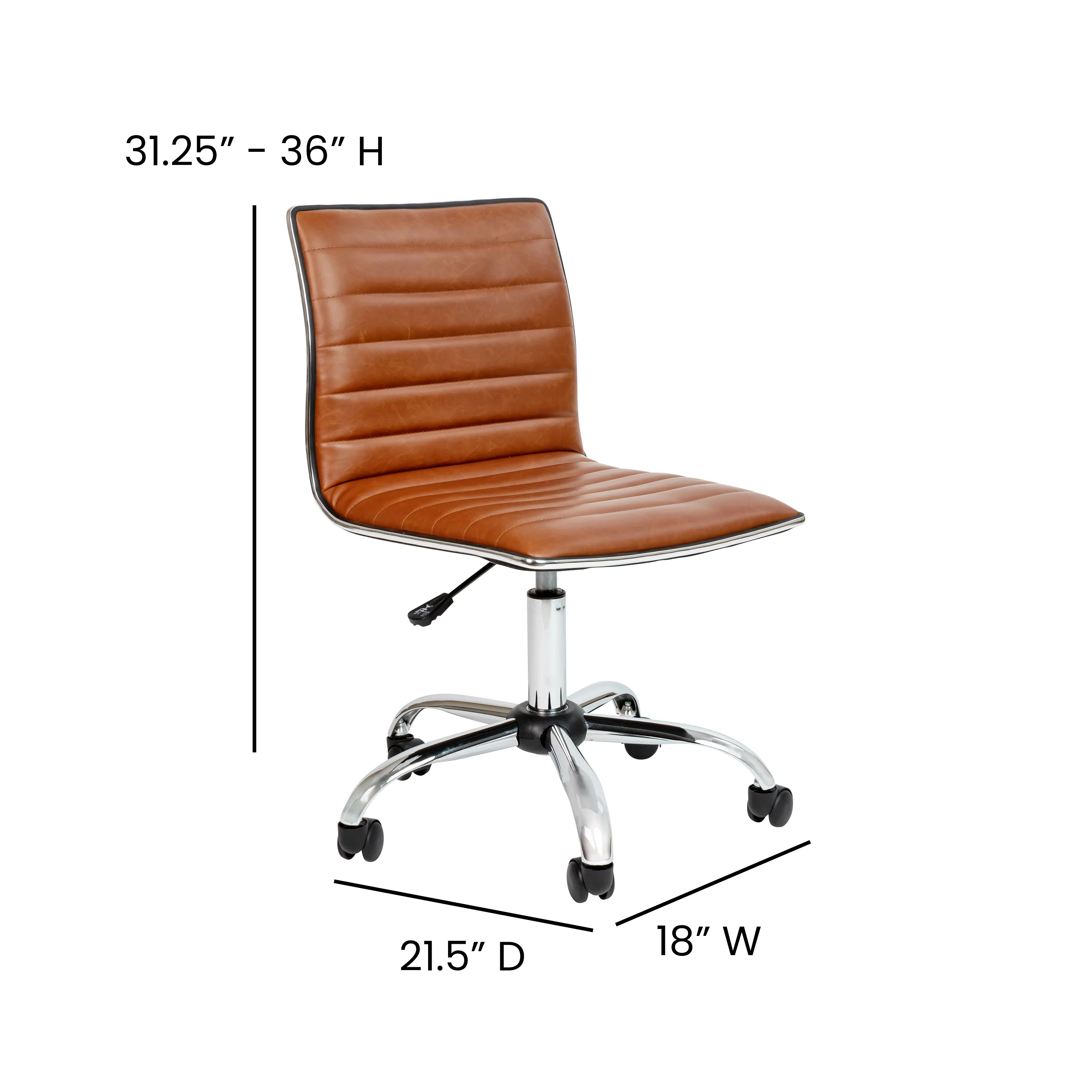 Emma + Oliver Low Back Designer Armless Brown Ribbed Swivel Task Office Chair, Desk Chair