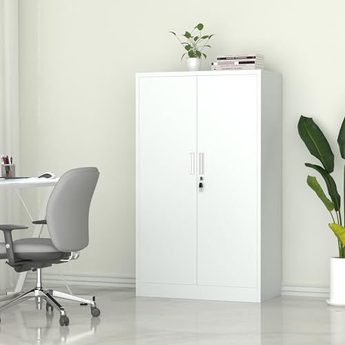 Metal Storage Cabinet with Locking Doors and Adjustable Shelves, 53.5-Inch Tall Lockable Storage Cabinets for Home Office Garage Kitchen Pantry (Black)