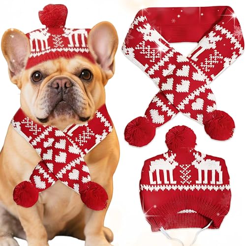 JeVenis Christmas Antler for Dog Reindeer Xmas Pet Red Scarf Winter Neck Warmer Christmas Festive Party Dress-up for Pets Small