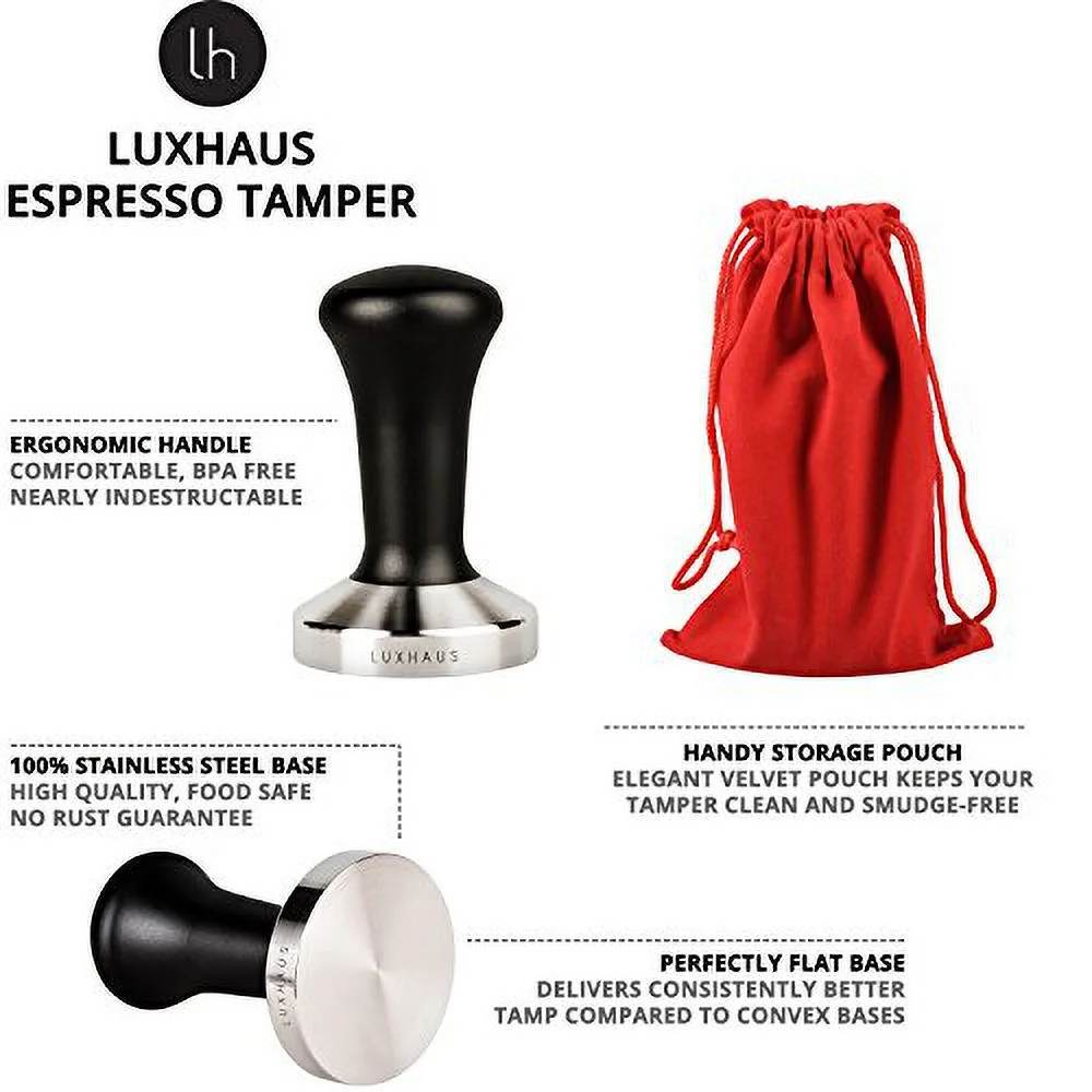 LuxHaus 49mm Espresso Tamper 100% Flat Stainless Steel Base - NEW