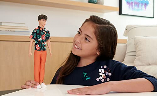 Barbie Fashionistas Ken Doll #184 with Brown Cropped Hair Wearing Hawaiian Shirt, Orange Pants & White Deck Shoes