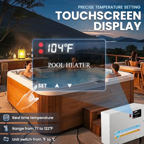 Mxmoonant Pool Heater 11KW 220V, Electric Swimming Pool Heaters Hot Tub Water Thermostat with Touchscreeen for Above Ground Inground Pool, Spa, Bathtub,