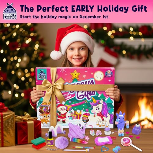 PURPLE LADYBUG 2025 Advent Calendar for Girls Ages 6+, 24-Day Kids Christmas Countdown Kit - Includes Holiday Toys, Jewelry, Fidget, Makeup, DIY Crafts, Accessories for Tween