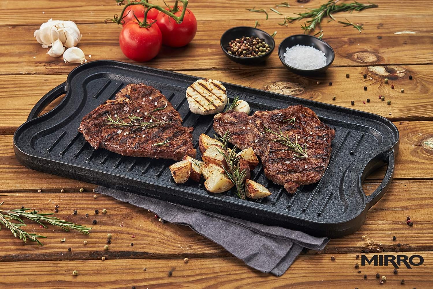 Mirro MIR-19055 Pre-Seasoned Ready to Use Cast Iron Reversible Grill/Griddle with Handles 20 Inch x 10.5 Inch, Black