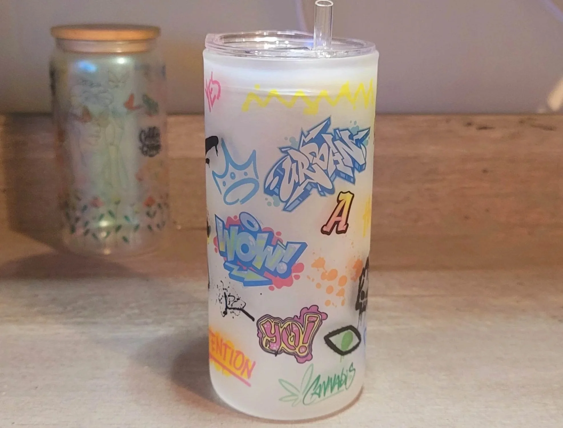 Graffiti Beer Can Glass | Boho Graffiti Coffee Glass | 20 oz