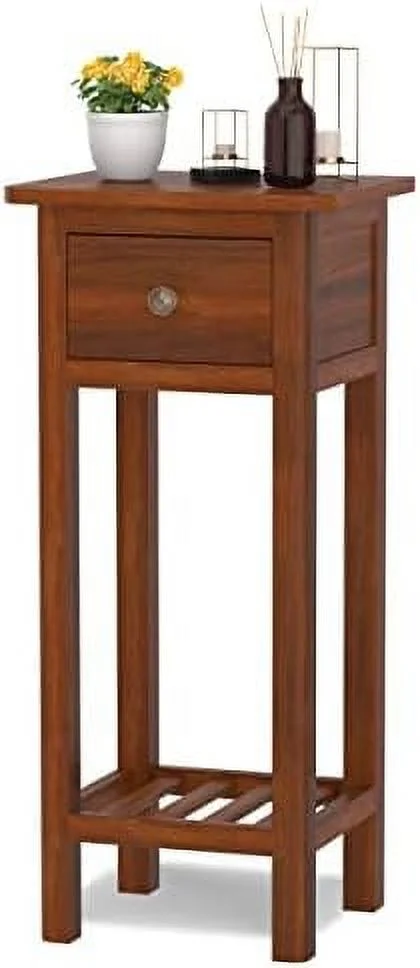 NLIBOOMLife Narrow End Table  Tall Nightstand with Drawer &   Small Bedside Table w/Anti-Tipping Device  No Assembly  Wooden Small Sofa  for Small Space  Living Room  Bedroom (2  Natu