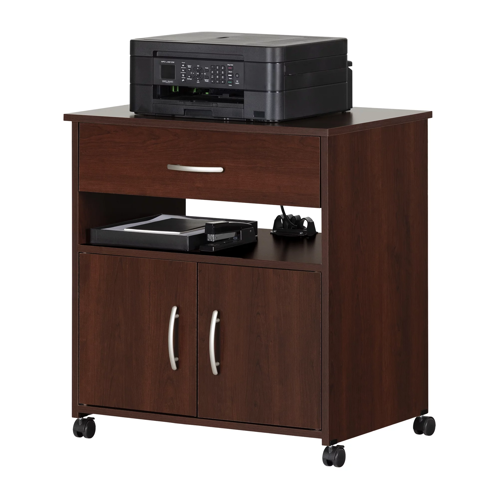 South Shore Axess Printer Cart in Royal Cherry