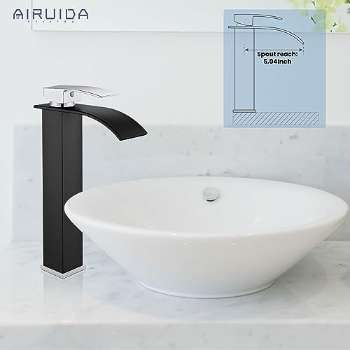 Airuida Brushed Gold Tall Waterfall Bathroom Vessel Sink Faucet Modern Bathroom Vanity Faucet Single Handle Single Hole Farmhouse Bar Mixer Tap Washbasin Faucet Deck Mount