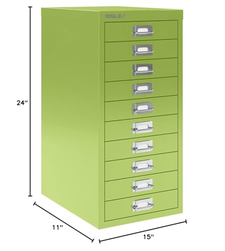 Bisley 10-Drawer Steel MultiDrawer Cabinet - Black, Chrome Pull Handles with Label Holders, Powder-Coated Steel, Removable Drawers, Fits Under Most Desks, Labels Included
