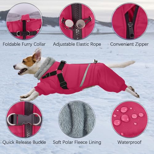 BRKURLEG Black Dog Coat with Harness, Dog Winter Jacket, Dogs Onesie Body Warm Jackets, Small Dogs Winter Coats Reflective Windproof Warm Cold Weather Coats, Pet Waterproof Jacket Hiking XL