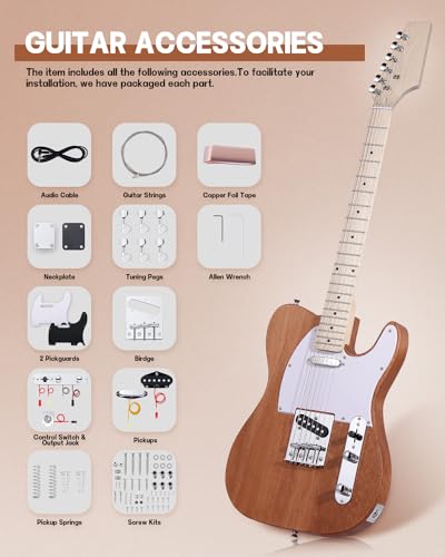 Leo Jaymz DIY Single Cut Electric Guitar Kits with Mahogany Body and Neck - Rosewood Fingerboard and All Components Included (LP Hollow)