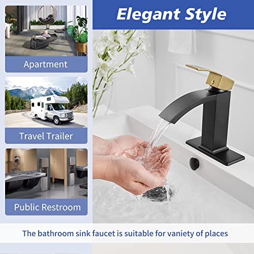 Brushed Nickel Vessel Sink Faucet, Waterfall Bathroom Faucets, Tall Spout Single Handle Single Hole Bathroom Faucets with Pop Up Drain and Without Overflow Basin Faucet Supply Line