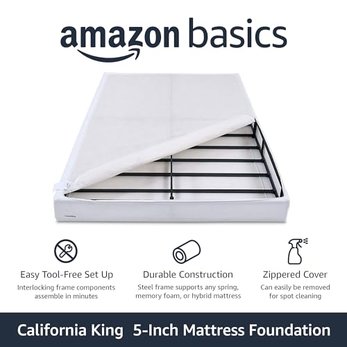 Amazon Basics Smart Box Spring Bed Base, 7-Inch Height Mattress Foundation, Tool-Free Easy Assembly, Queen, 79