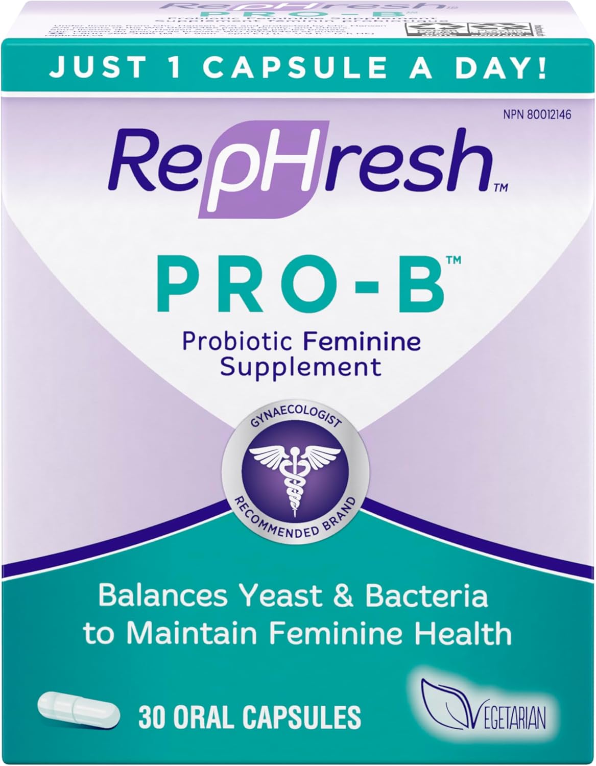 Rephresh Pro-B Probiotic Supplement for Women, 30 Oral Capsules & vH Essentials Probiotics with Prebiotics and Cranberry Feminine Health Supplement - 60 Capsules