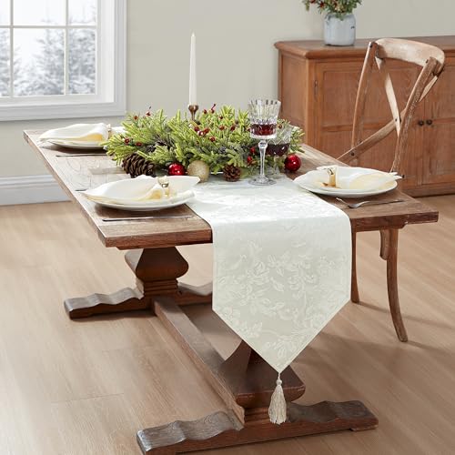 Elrene Home Fashions Poinsettia Elegance Jacquard Holiday Table Runner, 13