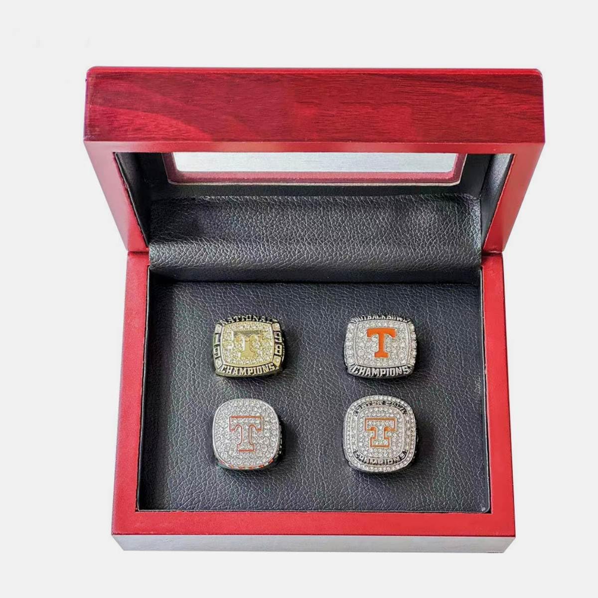 Tennessee Football 1998 2008 2015 2022 National Championship Ring Set - Sports Fan Ideal Gift Tribute with Golden Glow Rings in Sandalwood Box Men Women, 2024volunteer
