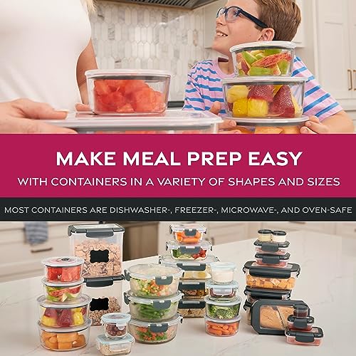 FineDine 12-Piece Superior Glass Food Storage Containers Set, 35oz Capacity - Newly Innovated Hinged Locking lids - 100% Leakproof Glass Meal-Prep Containers, Freezer-to-Oven-Safe (Grey)
