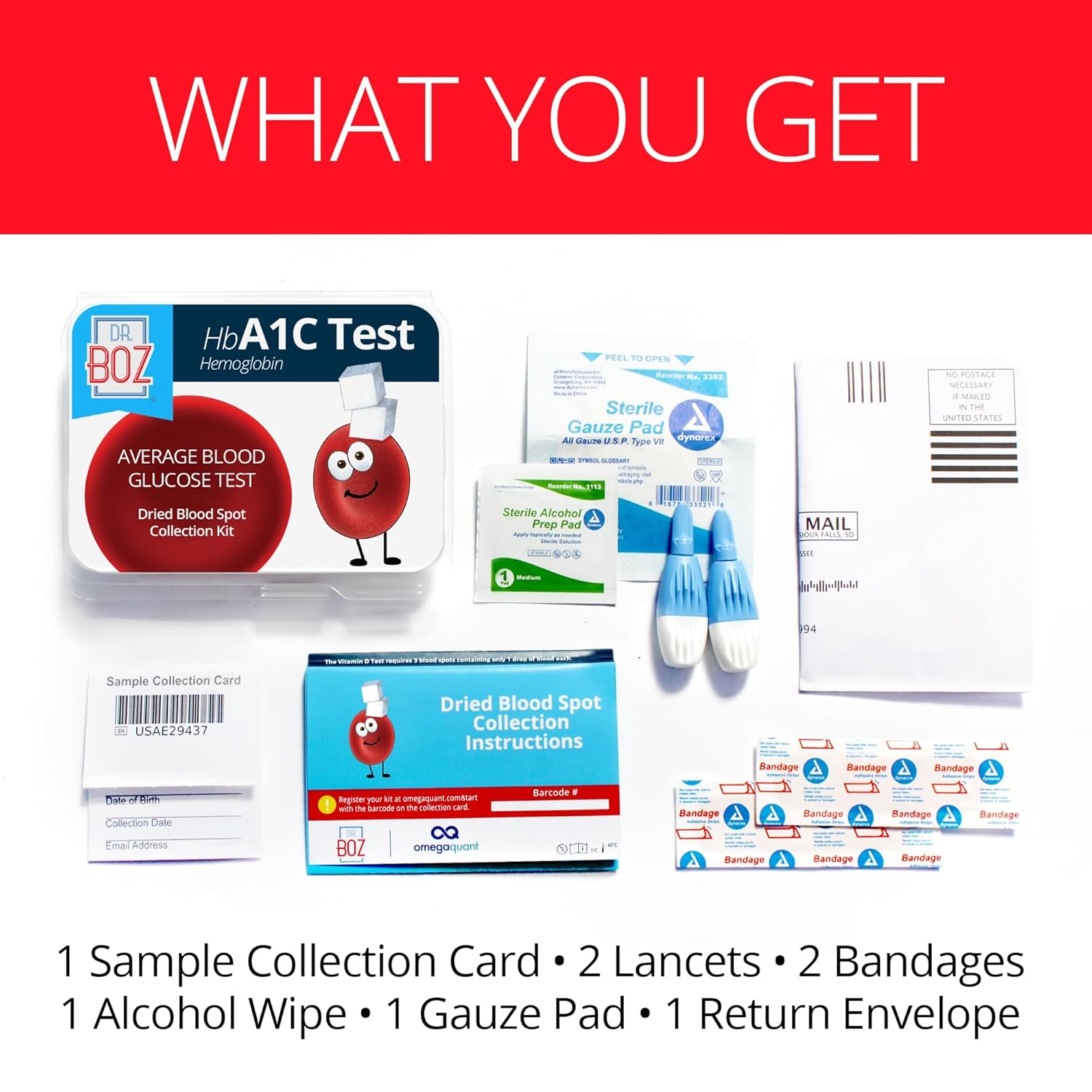 Dr. Boz A1C Test Kit - Accurate At Home HbA1C Testing for Average Blood Glucose | Easy-to-Use, Fast Results Included
