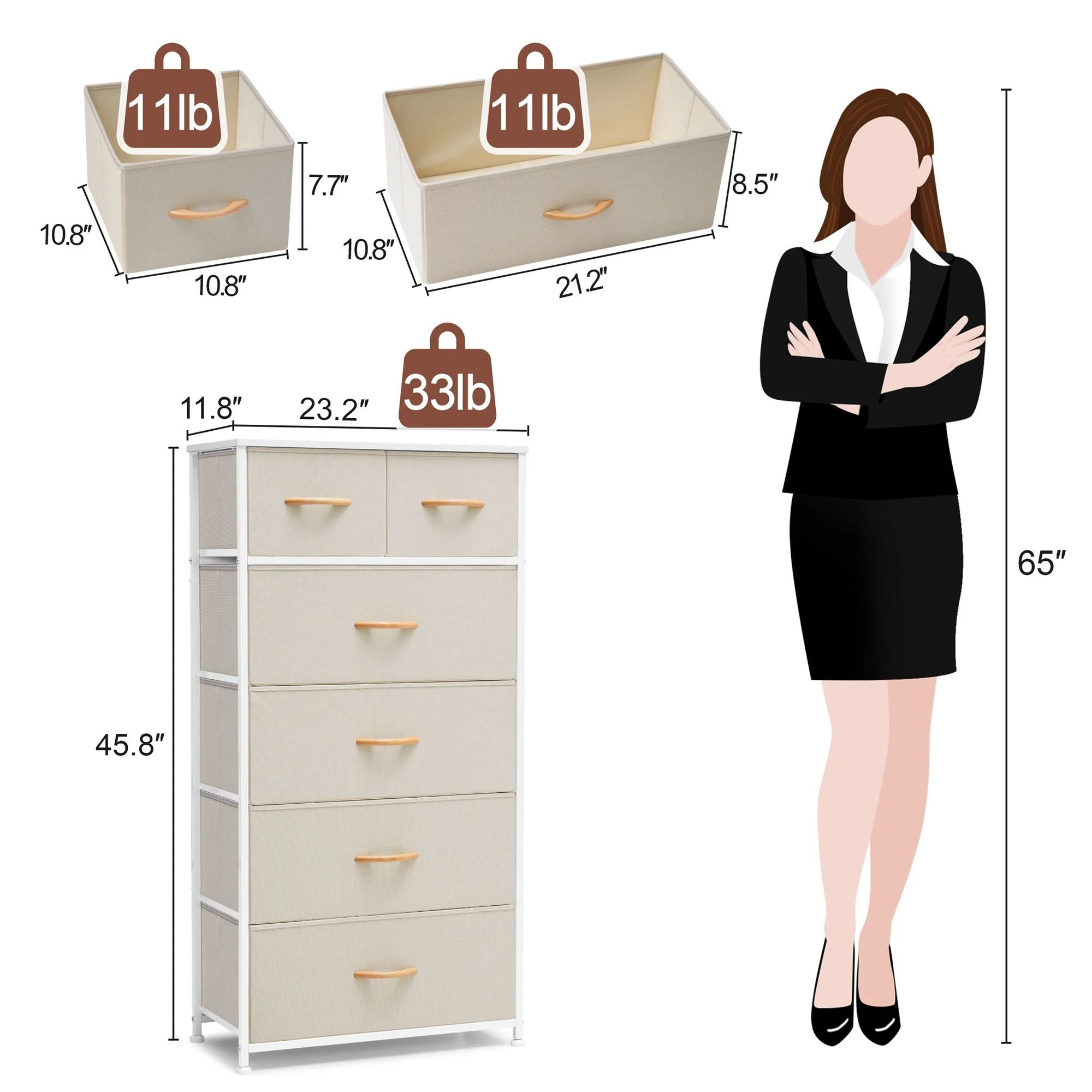 Crestlive Products Beige 6-Drawer Dresser Chest Vertical Tower