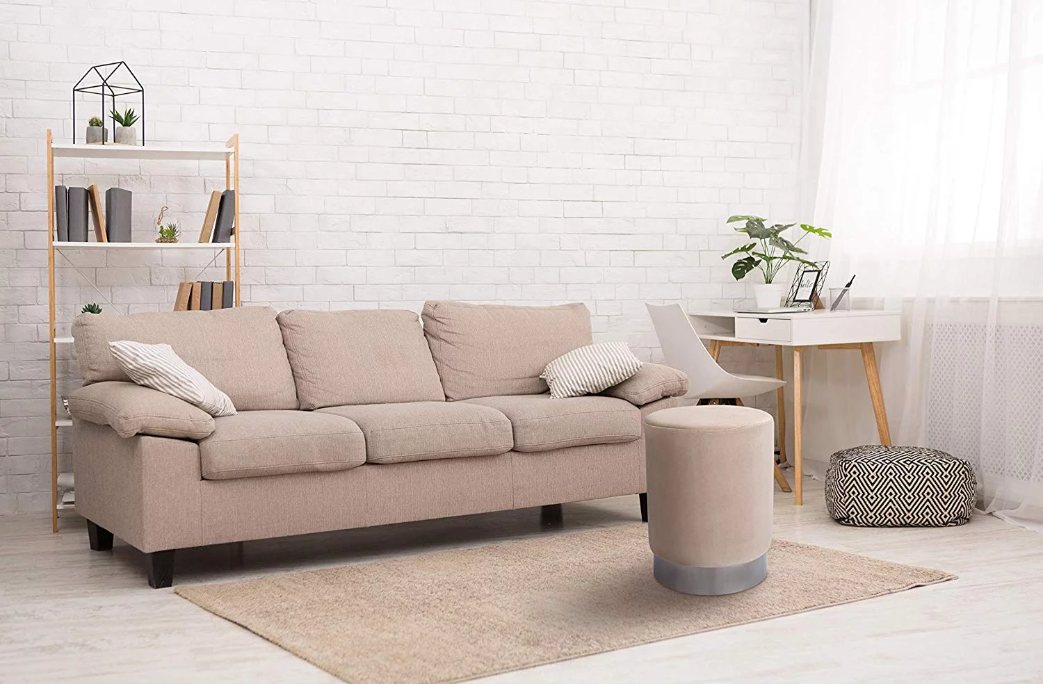 BirdRock Home Round Velvet Ottoman Foot Stool - Taupe