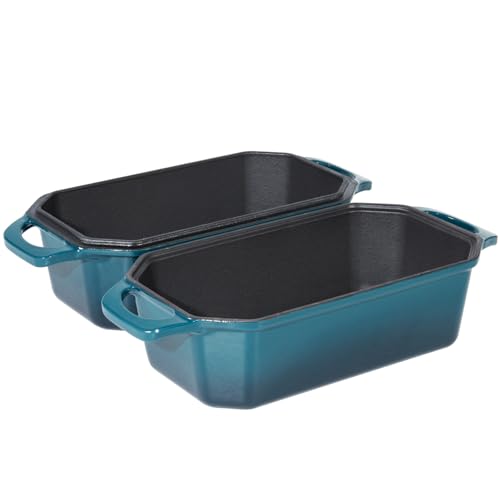 Bread Pan Cast Iron Loaf Pan with Lid Bread Loaf Pan 9x5 Inch Loaf Pan Enameled Cast Iron Sourdough Loaf Pan, DarkCyan