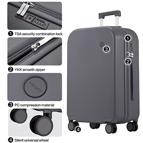 mixi Upgrade Carry on Luggage 14 Inch Underseat Personal Item Suitcases with Spinner Wheels, Hardside Rolling Suitcase PC with TSA Lock Lightweight Travel Case, Fine Grid Black