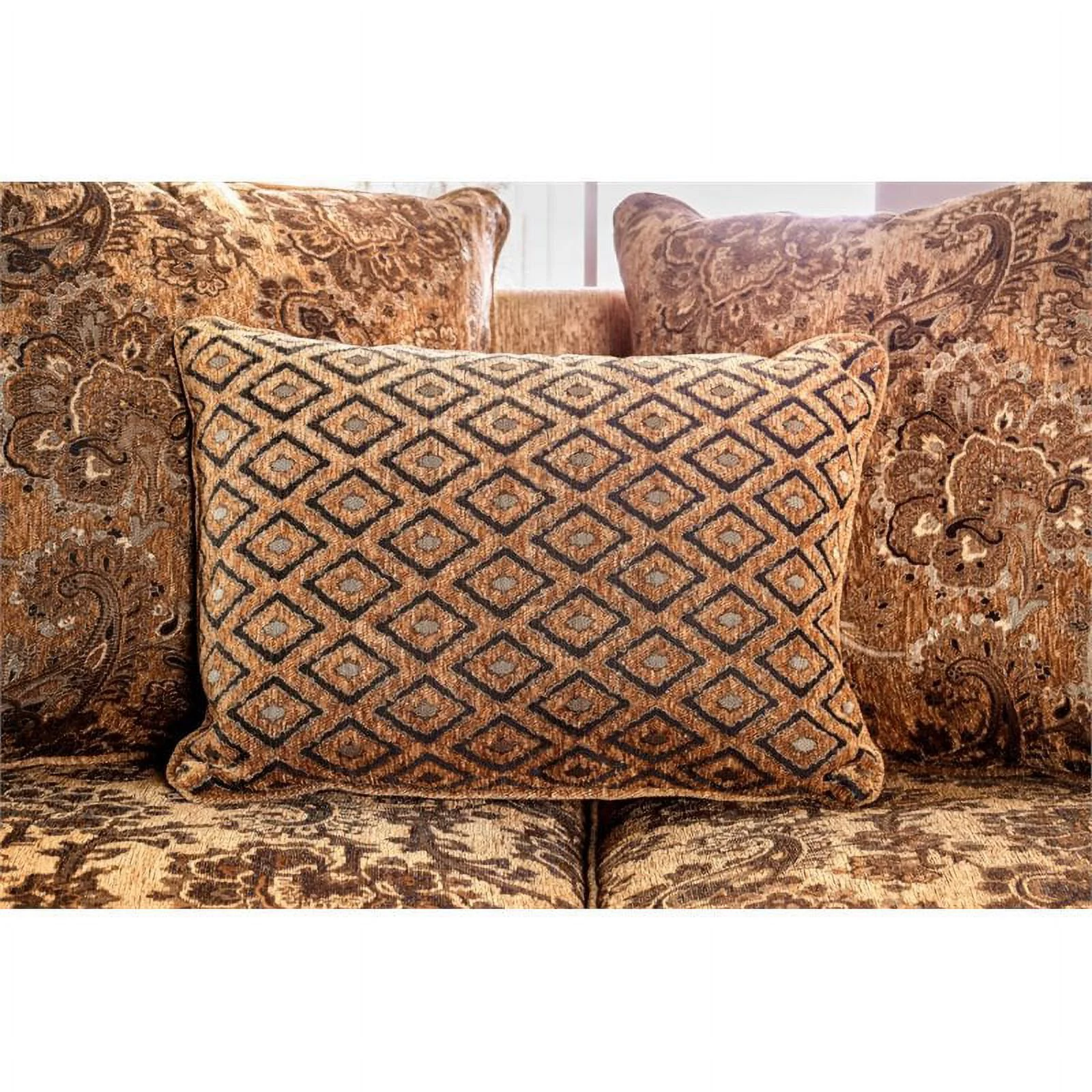 Furniture of America Rhodes Traditional Chenille Sofa in Gold and Bronze