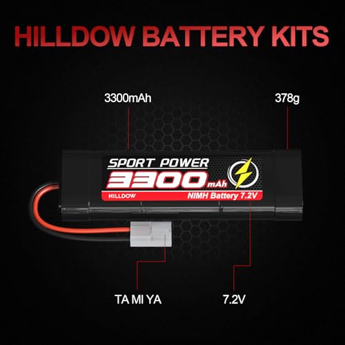 Hilldow 7.2V 3300mAh NiMH Battery 65C RC Battery with Ta mi ya Plug for RC Models Airplane Helicopter UAV Remote Control Quadcopter Drone FPV(2 Packs)