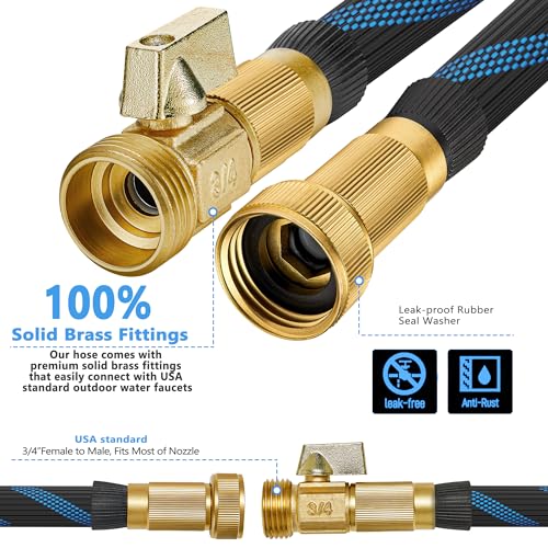 Garden Hose 50 ft -Heavy Duty Water Hoses - Flexible&Lightweight Car Washing Pipe with Stainless Steel Strain Reliefs,Kink-free Rubber Hoses with Spray